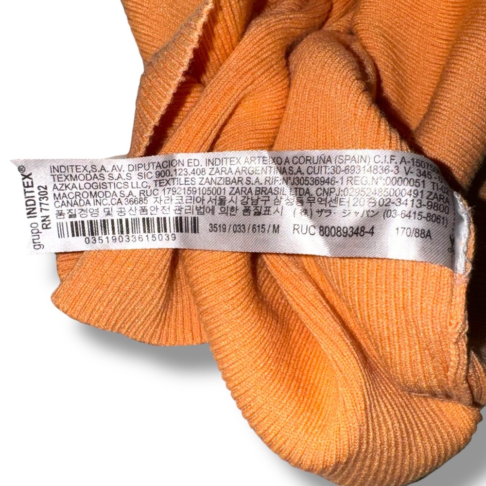 ZARA Ribbed Cardigan Sweater‎ Women's M Orange Rhinestone Short Sleeve - Picture 10 of 10
